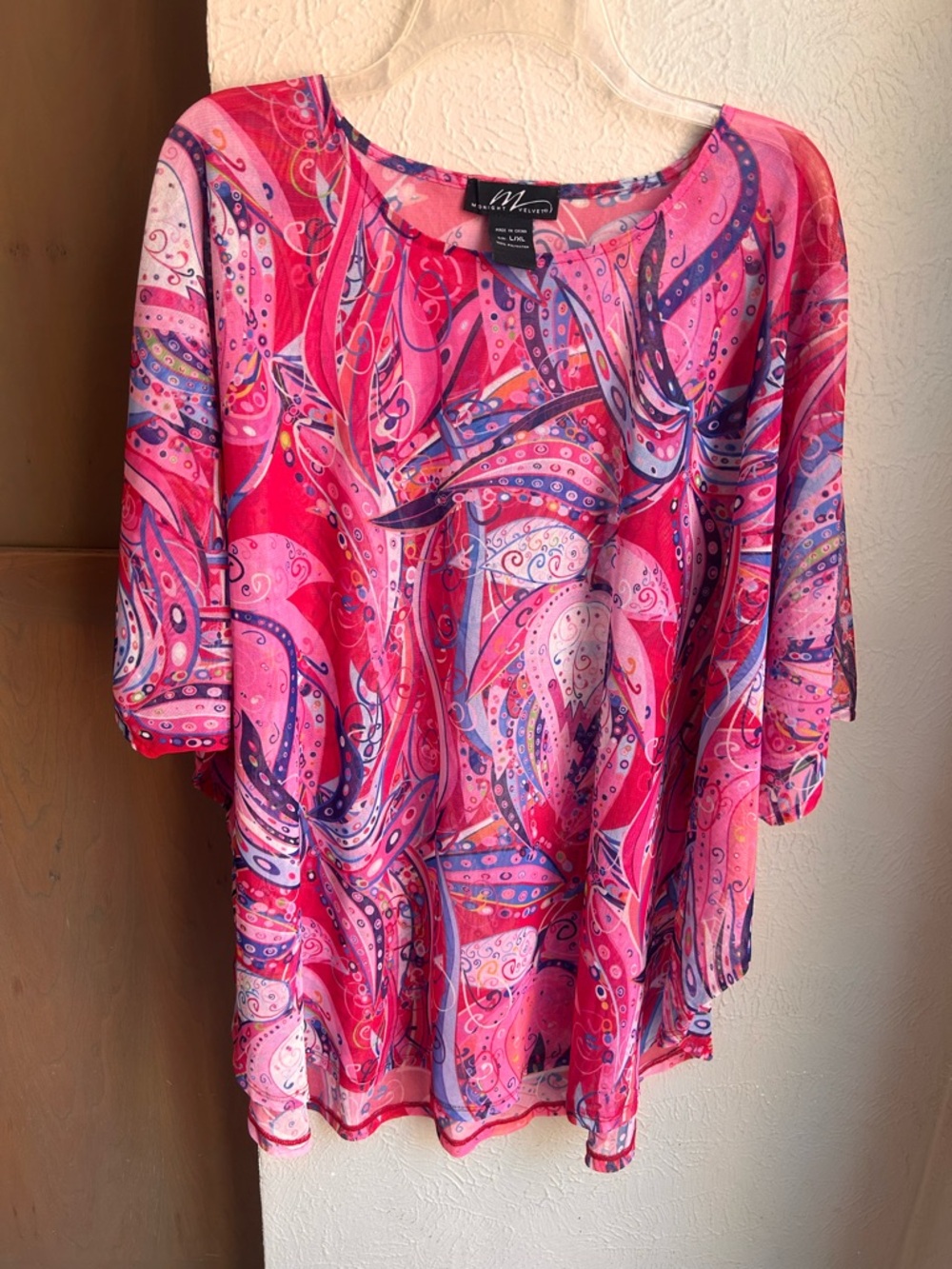 Midnight velvet sheer pink mesh colorful top cover up Size L/XL Oversized fit